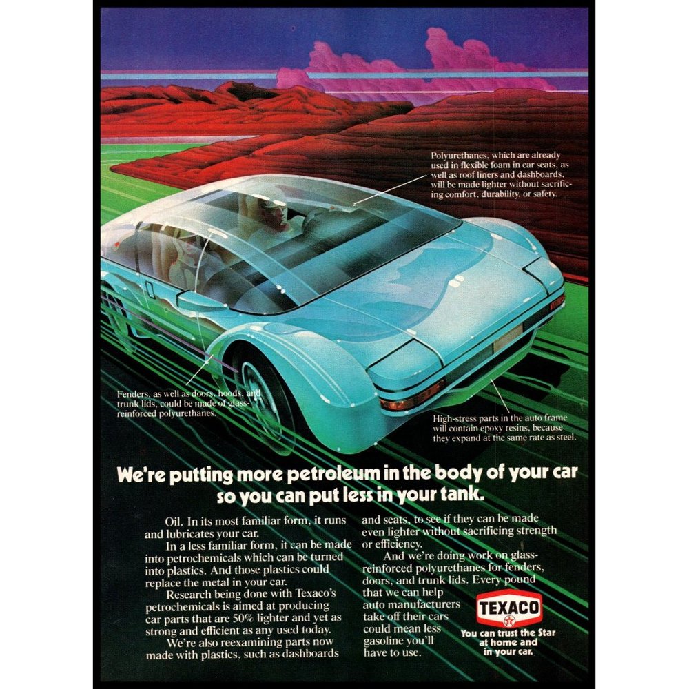 1981 Texaco Oil Polymers Plastics Vintage Print Ad Futuristic Concept Car Photo